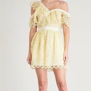 Self-Portrait Yellow One Shoulder Lace Dress